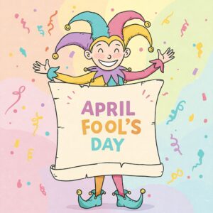 April Fool’s Day greeting card with jester.