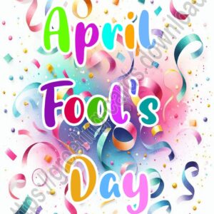 April Fool's Day greeting card with inscription in letters of different colors.