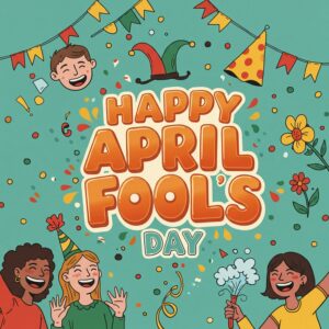 Happy April Fool's Day funny colorful greeting card.