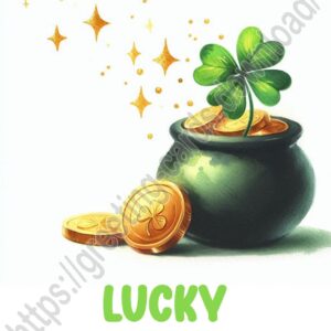 Lucky St. Patrick's Day greeting card with leprechaun's pot.