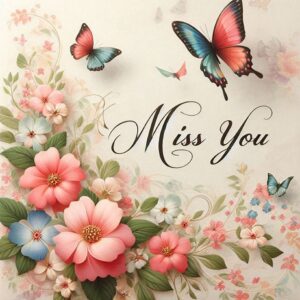 Miss you e card with flowers and butterflies.
