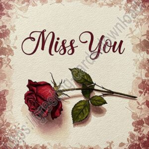 Miss you e card with dark red rose.