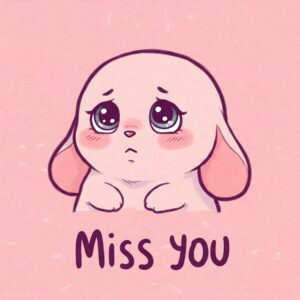Miss you pink e card with a sad creature.