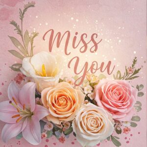 Miss you pink e card with roses and lilies.
