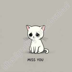 Miss you e card with a white cat.