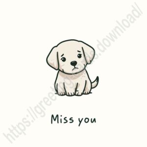 Miss you white e card with white dog.