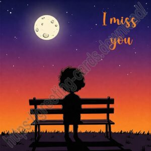 I miss you e card with a boy sad alone in the evening.