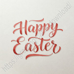 Happy Easter white greeting card with red lettering.