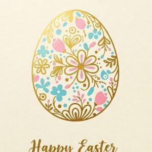 Happy Easter light beige greeting card with easter egg.