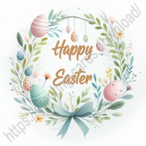 Happy Easter greeting card with Easter wreath.