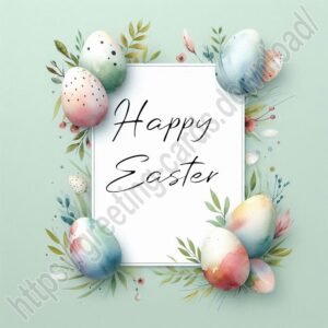 Happy Easter light green greeting card with greeting note.