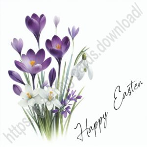 Happy Easter greeting card with crocuses and snowdrops.