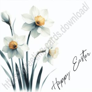 Happy Easter greeting card with daffodils.