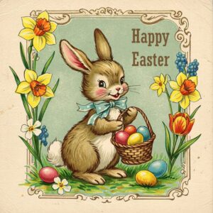 Happy Easter greeting card in vintage style.
