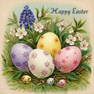 Happy Easter greeting card with Easter eggs.