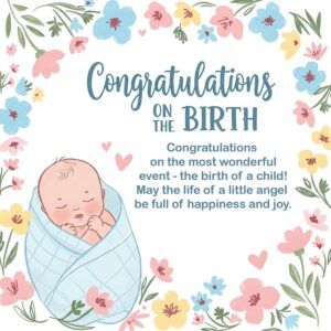 Congratulations on the birth. New baby greeting card with wishes.