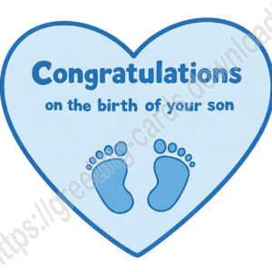 Congratulations on the birth of your son. New baby greeting Ecard with blue heart and baby footprints.