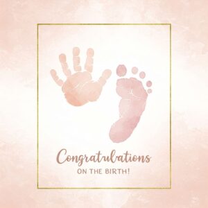 Congratulations on the birth! New baby greeting card with handprints and footprints of the baby.