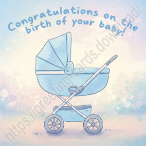 Congratulations on the birth of your baby (boy)! New baby greeting Ecard with blue stroller.