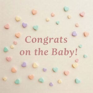 Congrats on the baby! New baby beige greeting Ecard with hearts.