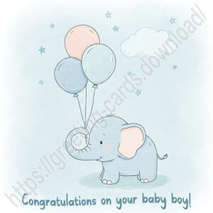Congratulations on your baby boy! New baby blue greeting Ecard with baby elephant.