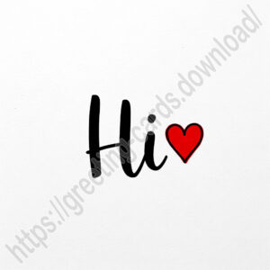 Hi! white minimalistic greeting image with red heart.