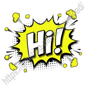 Hi! bright greeting image in comics style.