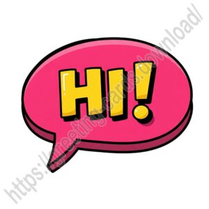 Hi! greeting image with pink speech bubble.