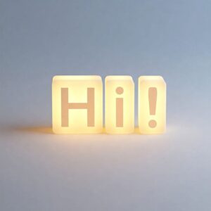 Hi! gray greeting image with glowing letters.