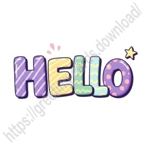 Hello! greeting image with a cheerful colorful inscription.