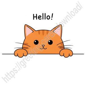 Hello! greeting image with a ginger cat.