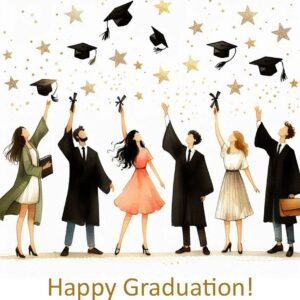 Happy graduation! Greeting card with graduates.