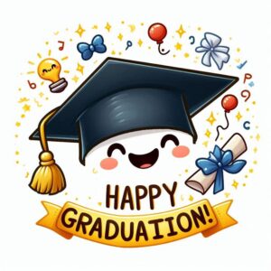 Happy Graduation! Greeting card with smiley graduate.