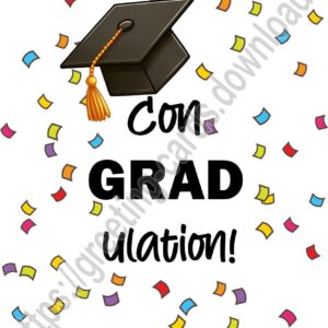ConGRADulation! Greeting card with confetti and mortarboard.