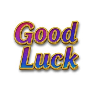 Good luck. Ecard with purple-blue lettering with gold border.