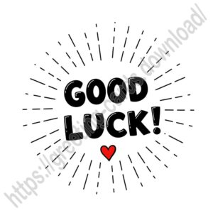 Good luck! Black and white ecard with a small red heart.