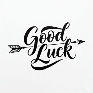 Good luck. Laconic black and white ecard with calligraphic inscription.