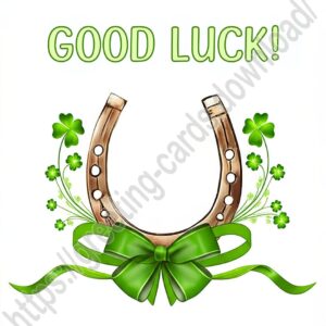 Good luck! Ecard with horseshoe and clover.