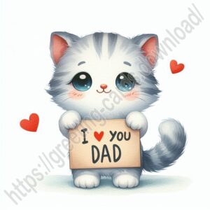 I love you dad greeting card with cat, kitten.
