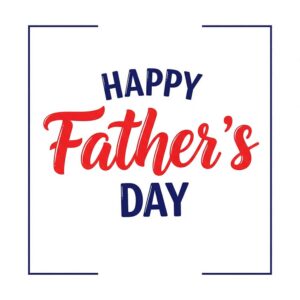 Happy Father's Day white minimalistic greeting card with red and blue inscription.
