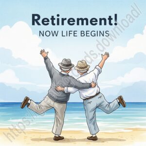 Retirement greeting card with two old friends celebrating retirement.