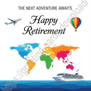 Happy Retirement greeting card with world map.