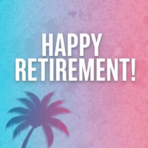 Happy Retirement greeting card with palm tree.