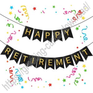 Happy Retirement greeting card with a flag garland.