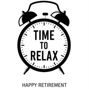 Happy Retirement greeting card with alarm clock.