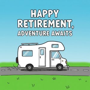Happy Retirement greeting card with motorhome.