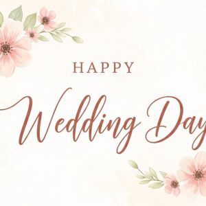 Happy Wedding Day light pink greeting card with lettering.