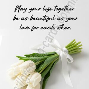 Happy engagement! Greeting card with white tulips.