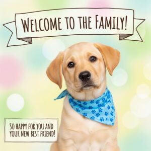 New Pet! So happy for you and your new best friend! Greeting card with dog.