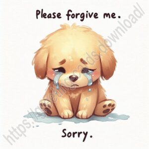 Please forgive me. Sorry. Greeting card with dog, puppy.